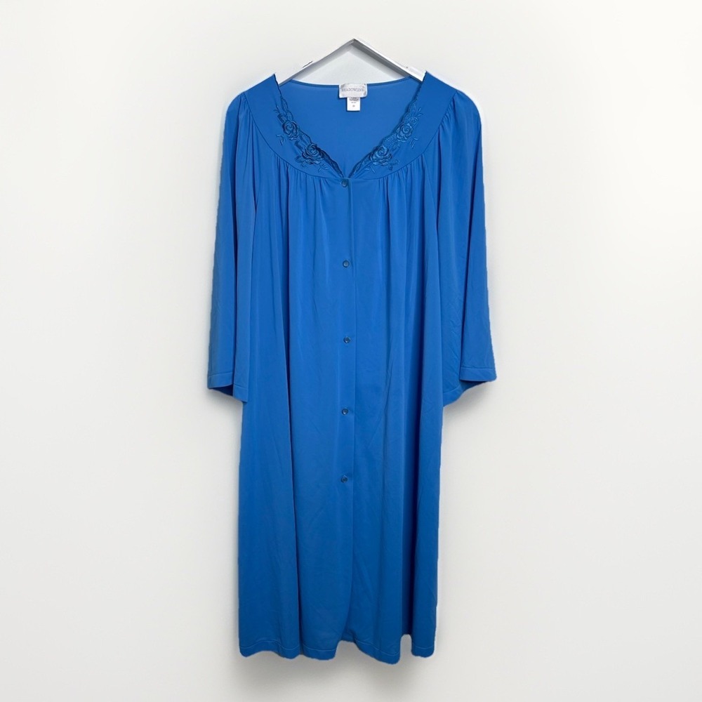 Shadowline Nightgown Womens 2X Cobalt Royal‎ Blue Vintage Embroidered USA